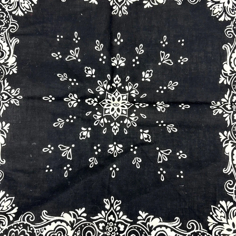 Fast Color Black White Bandana‎ All Cotton Selvedge Edge Vintage RN 14193